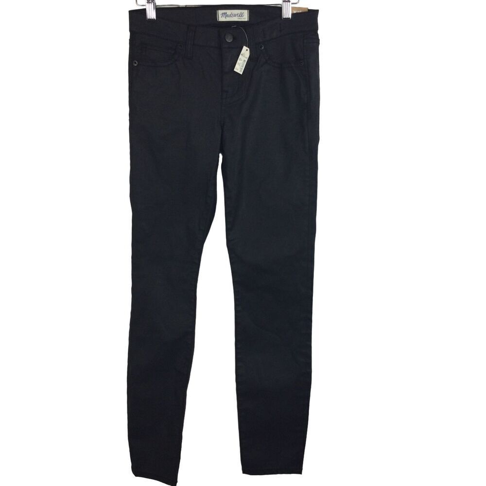 Madewell Women Skinny Skinny Mid Rise Stretch Dark Coated Denim Jeans Black 26